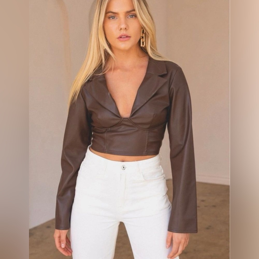 Brown Faux Leather Crop Top NWT SIZE M